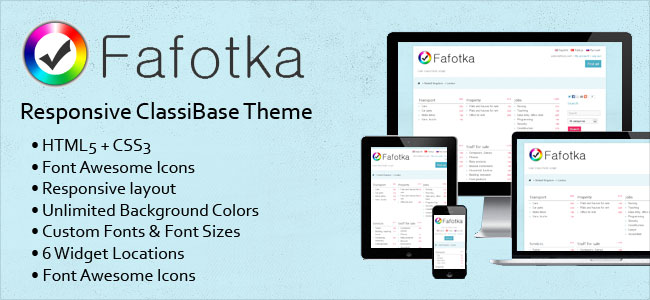 Fafotka responsive theme for ClassiBase classifieds script.