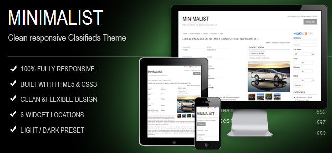 Minimalist Theme for Classibase classifieds script.