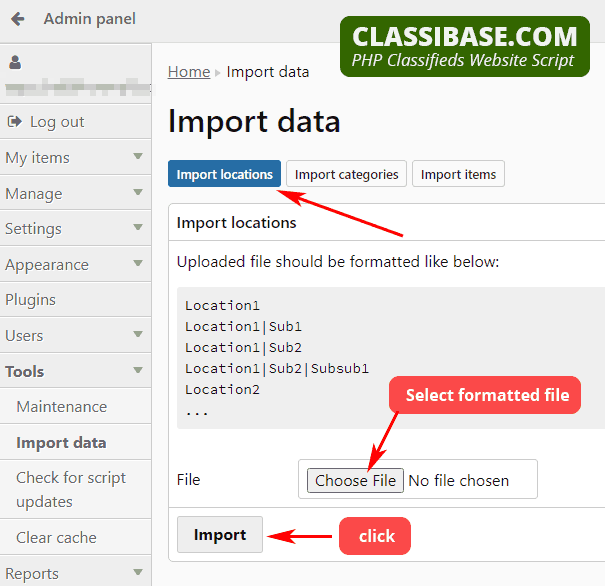 Bulk import locations. Create locations text file and upload in admin panel.