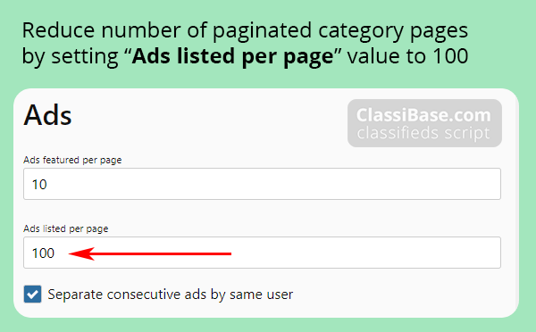 Reduce number of paginated pages in category listing. Optimize page by reducing number of paginated pages. More items per page means less pagination.